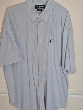 RALPH LAUREN Light Blue & White Thin Pinstripes Button-Down Shirt